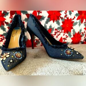 Gorgeous festive JESSICA SIMPSON Jeans high heels size 7.5